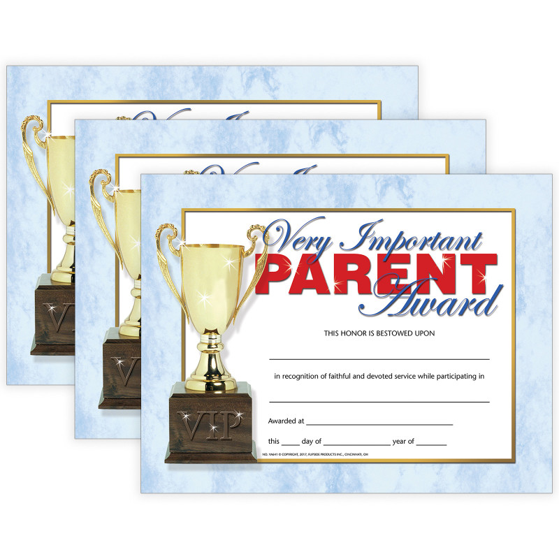 Very Important Parent Award, 8.5" x 11", 30 Per Pack, 3 Packs