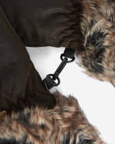 Waxed Faux-Fur Trim Mittens 