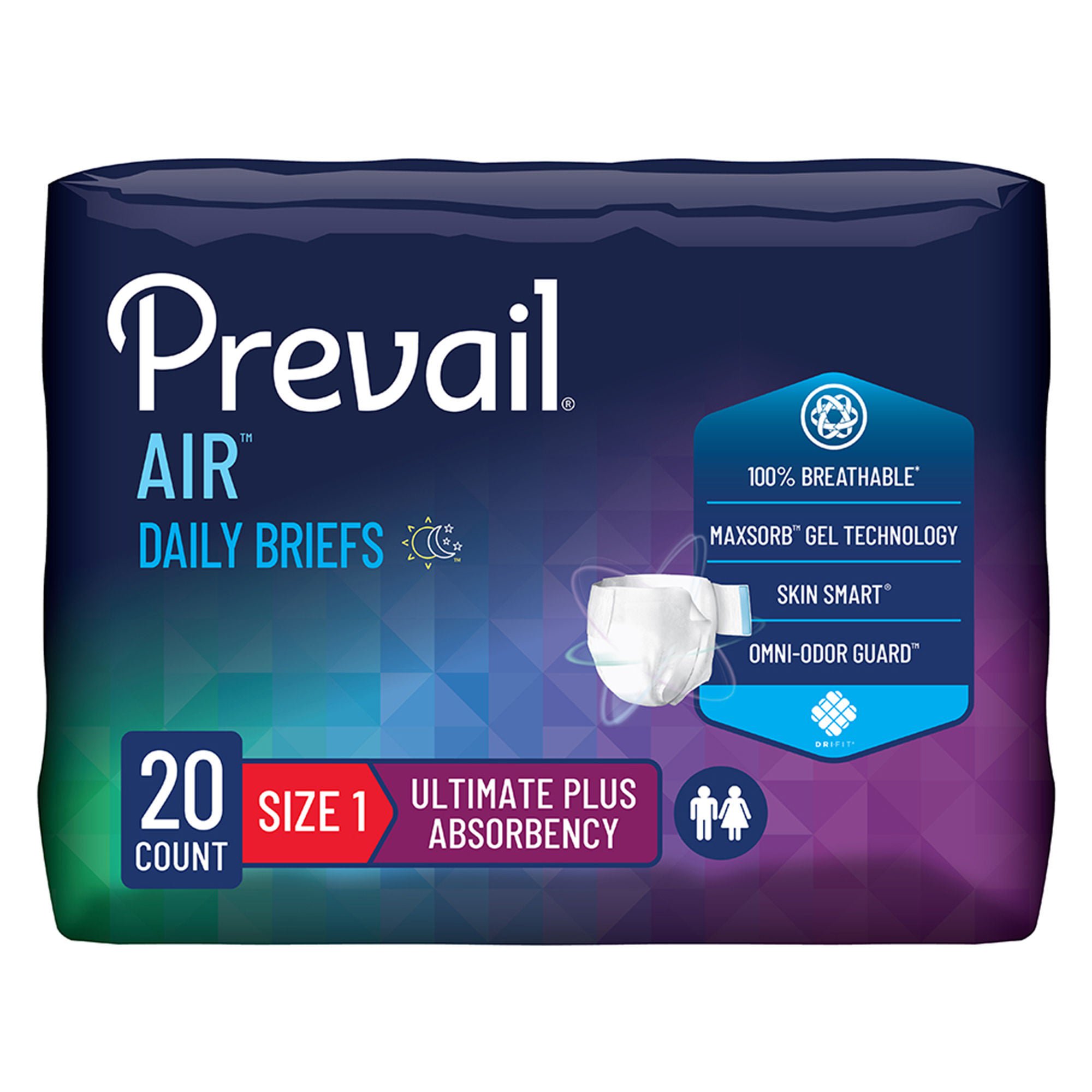Prevail Air™ Stretchable Ultimate Plus Absorbency Briefs, Size 1