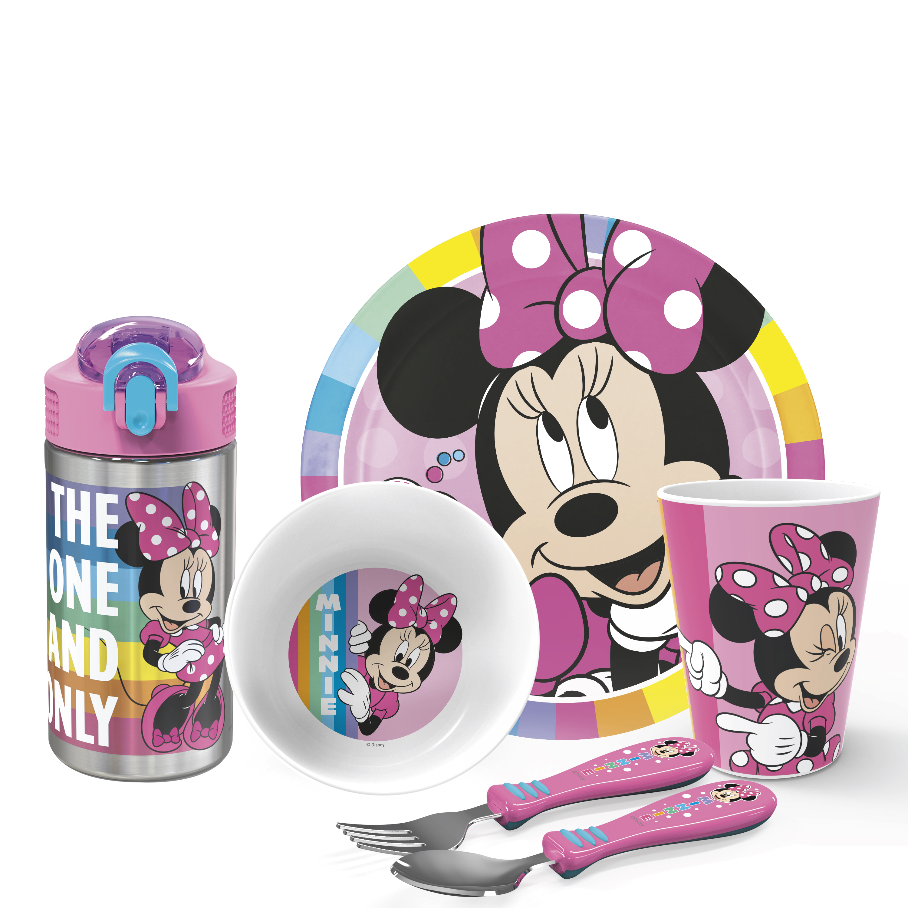 Disney Plate, Bowl, Tumbler, Water Bottle and Flatware Set for Kids, Minnie Mouse, 5-piece set slideshow image 1