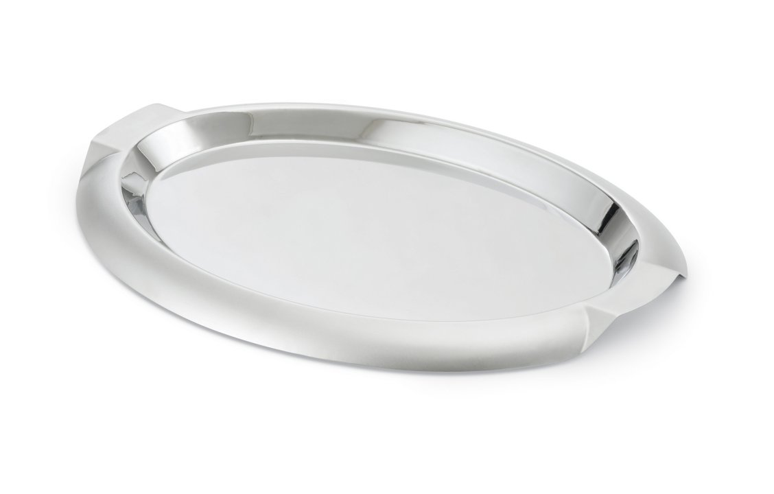 Large oval stainless steel serving tray