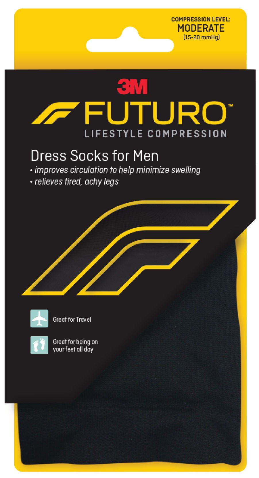 3M™ Futuro™ Lifestyle Compression Firm Dress Socks for Men, Black, Medium