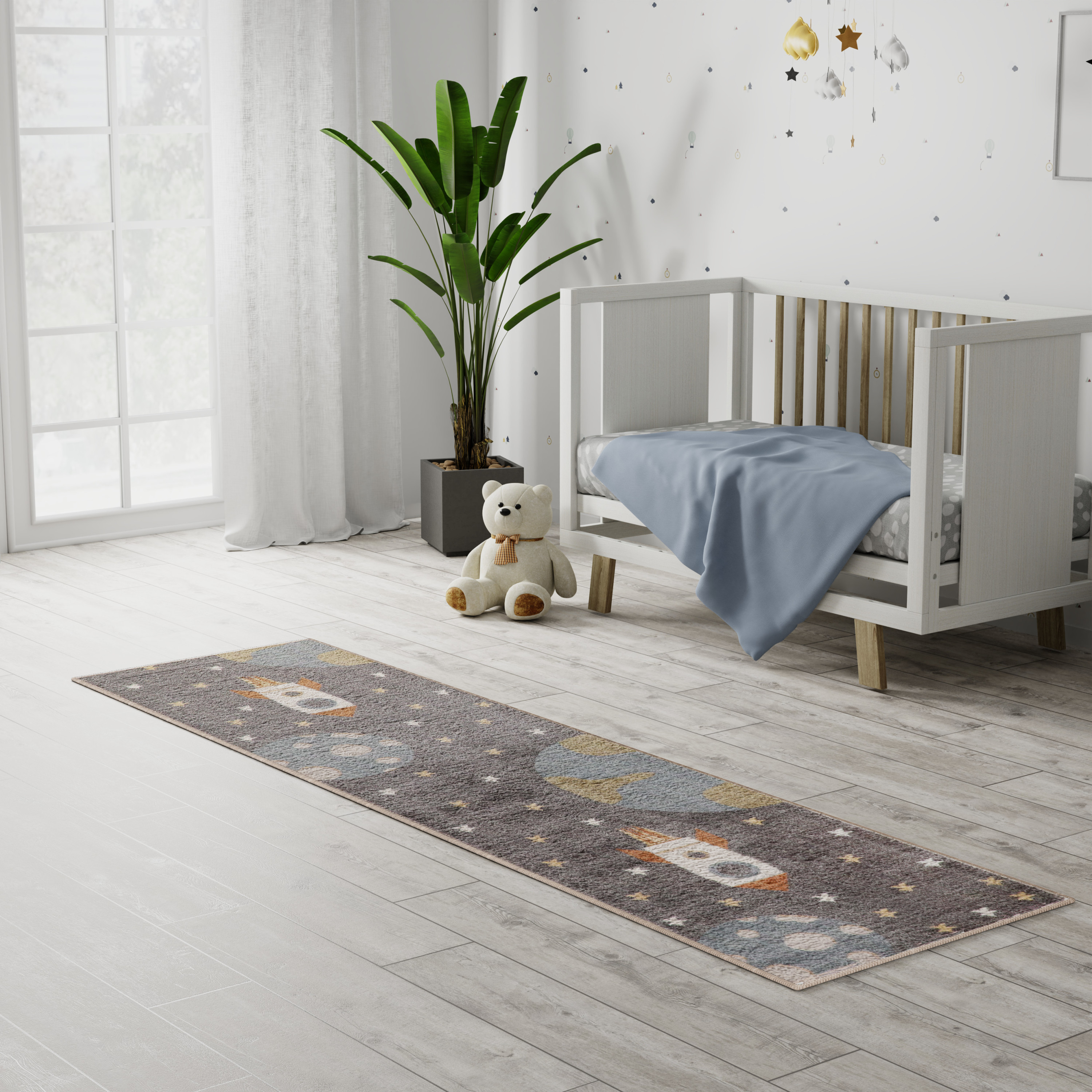 Nourison Astra Machine Washable 2' x 6' Sky Blue Kids Indoor Rug
