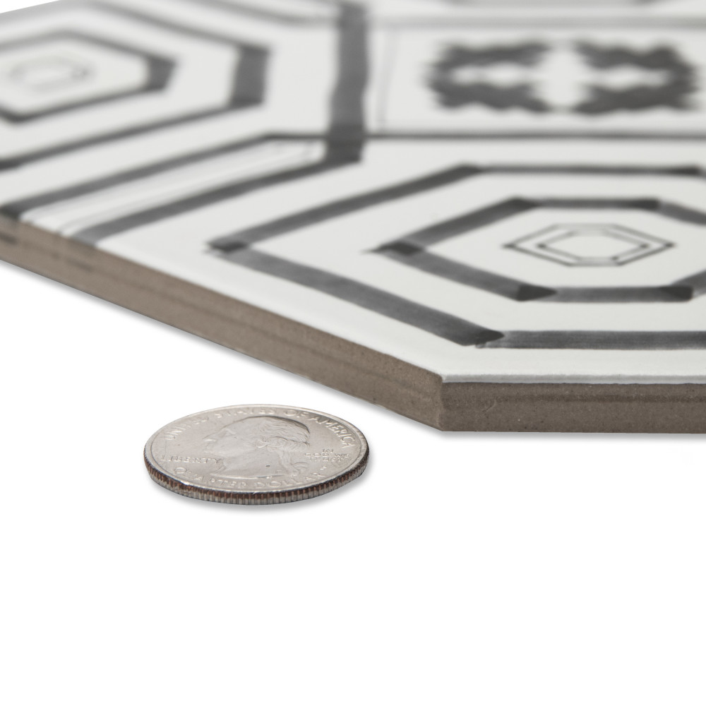 Vaudeville Octagon Deco Sombra with Taco Pink 7-7/8 in. x 7-7/8 in. Porcelain Floor and Wall Tile