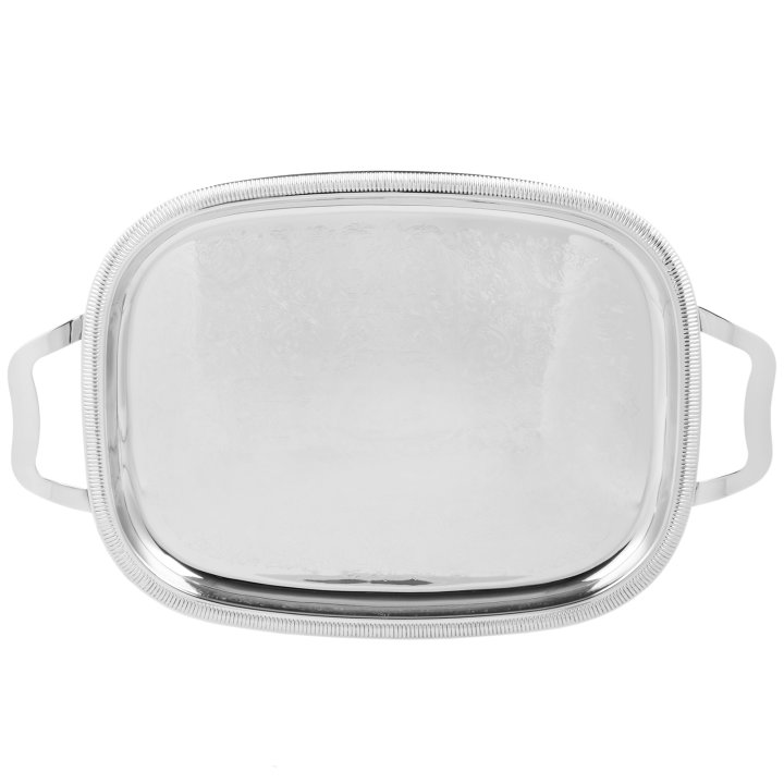 17 ⅞-inch Elegant Reflections oblong stainless steel serving tray with handles