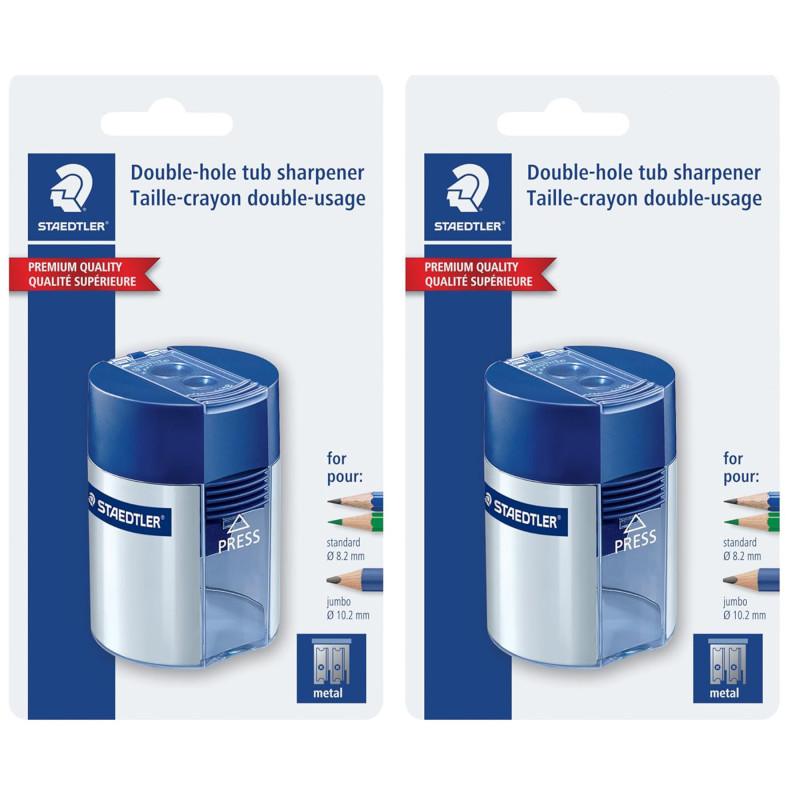 Personal Pencil Sharpener, Dual-Size, Safety Lock Lid, Set of 2
