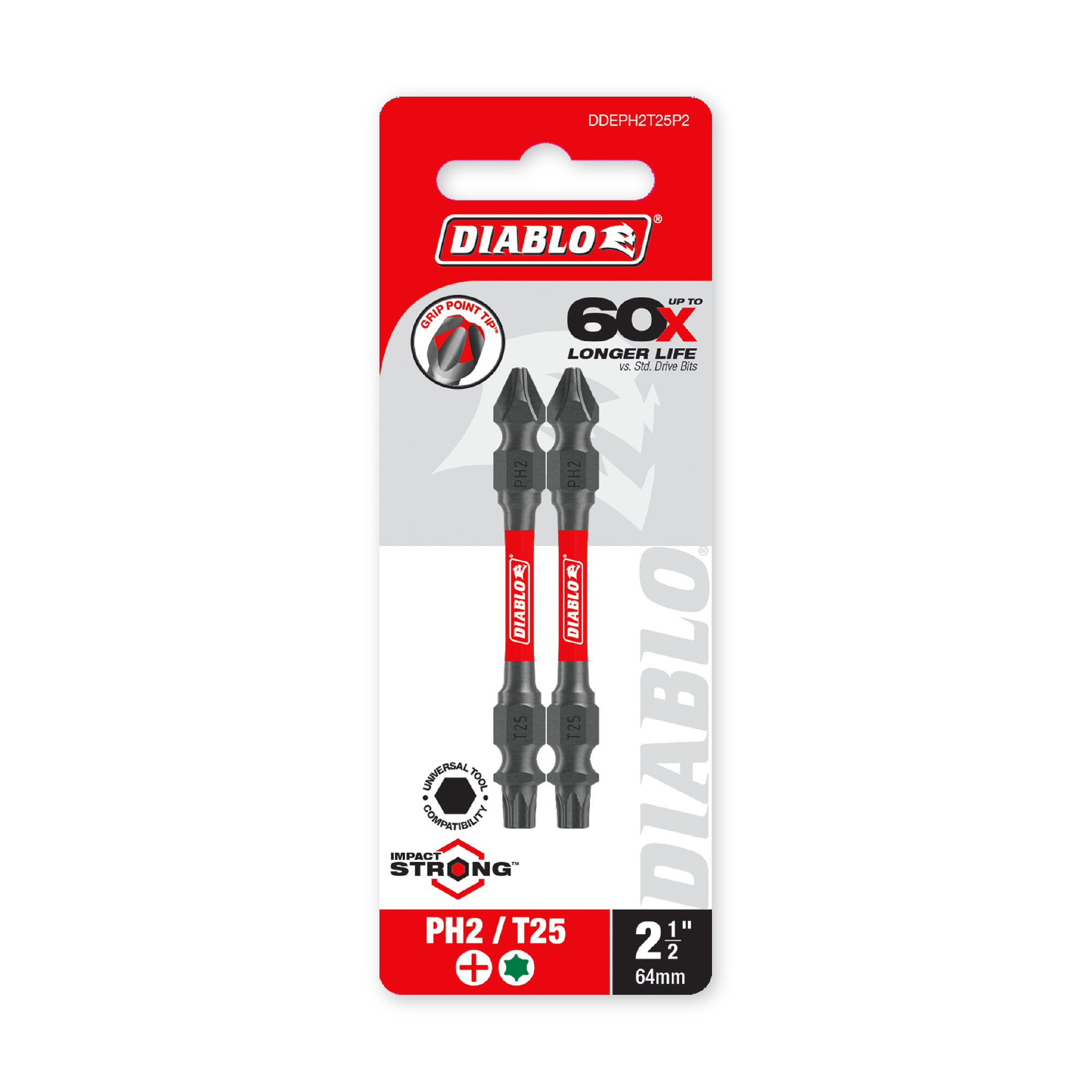 Diablo 2-1/2 in. Double-Ended Phillips #2 / Torx T25 Drive Bit in its retail packaging, ready for the job box or tool bag
