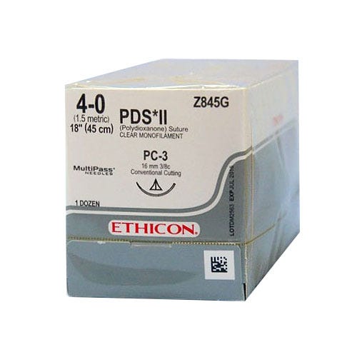 PDS® II Undyed Monofilament Sutures, 4-0, PC-3, Precision Cosmetic-Conventional Cutting PRIME, 18" - 12/Box