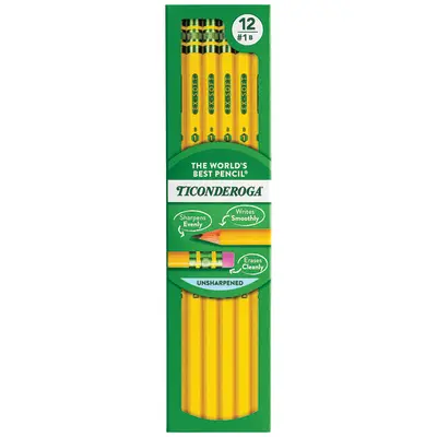 Ticonderoga Wood-Cased Pencils, #1 B Extra Soft, Yellow, 12 Count