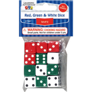 Dot Dice - Red/Green/White - Set of 12