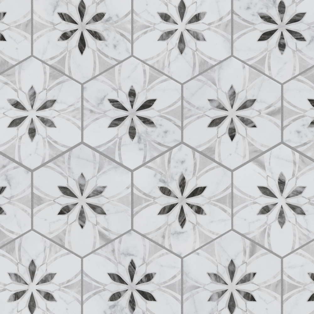 Classico Bardiglio Hex Dahlia Light 7x8 Hexagon Porcelain Floor and Wall Digital Pattern