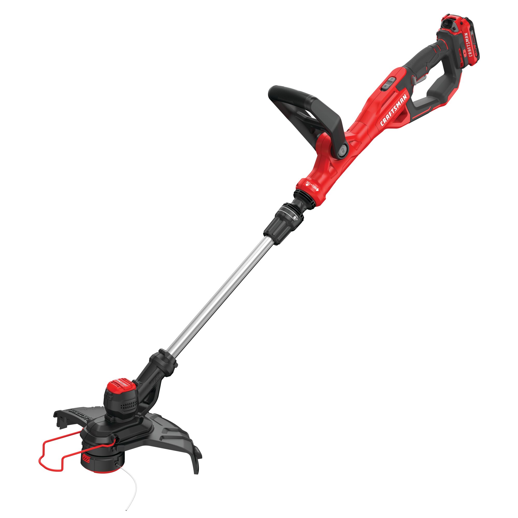 Left profile of 20 volt weedwacker 13 inch cordless string trimmer and edger with automatic feed kit.