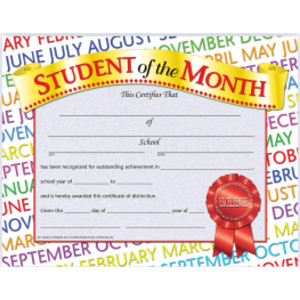 Student of the Month Award Certificate, 8.5" x 11", Pack of 30