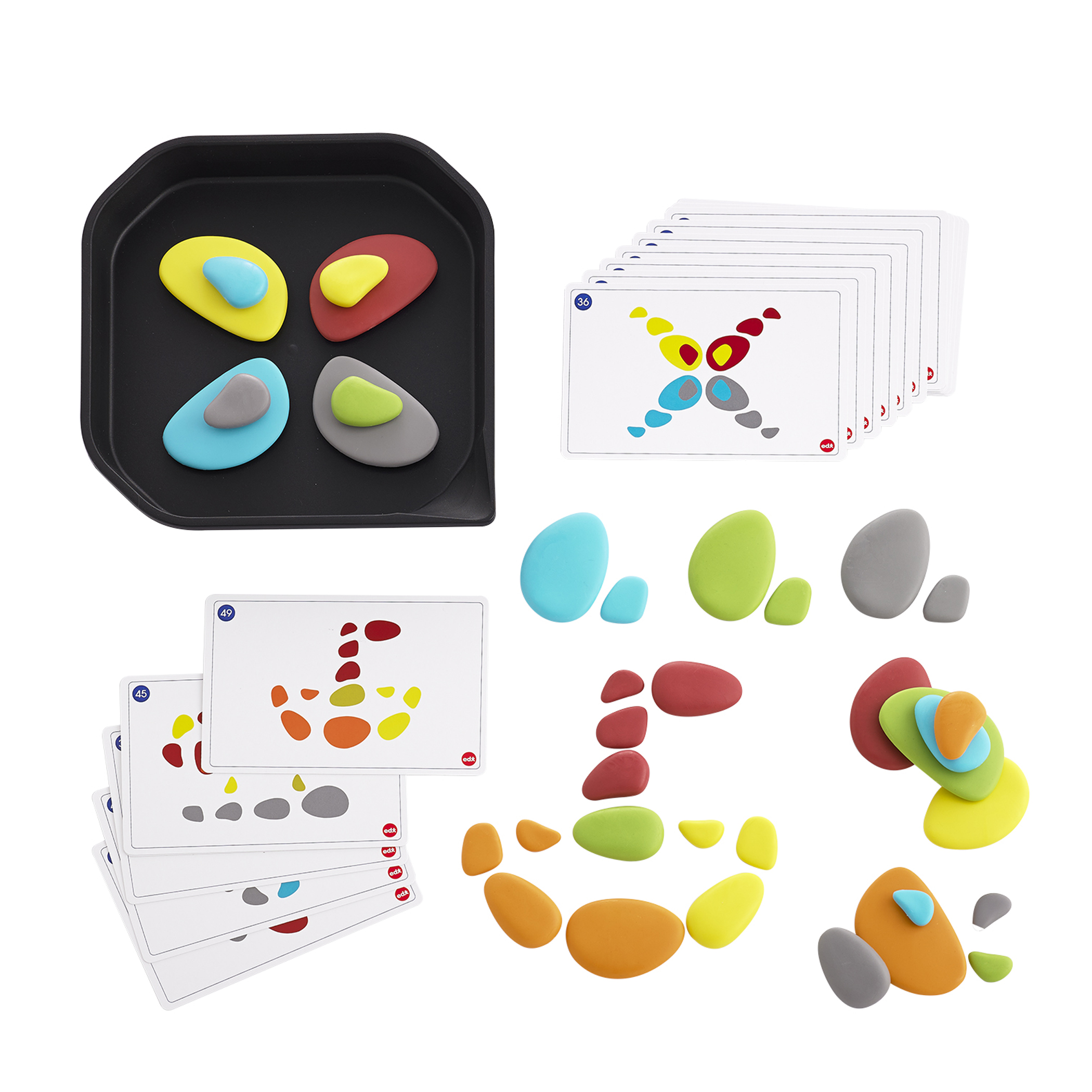 edxeducation Rainbow Pebbles - FunPlay Activity Set - Set of 36 + 50 Activities + Messy Tray image number null