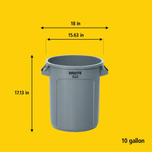 Rubbermaid Commercial, VENTED BRUTE, 10 gal, Resin, Gray, Round, Receptacle