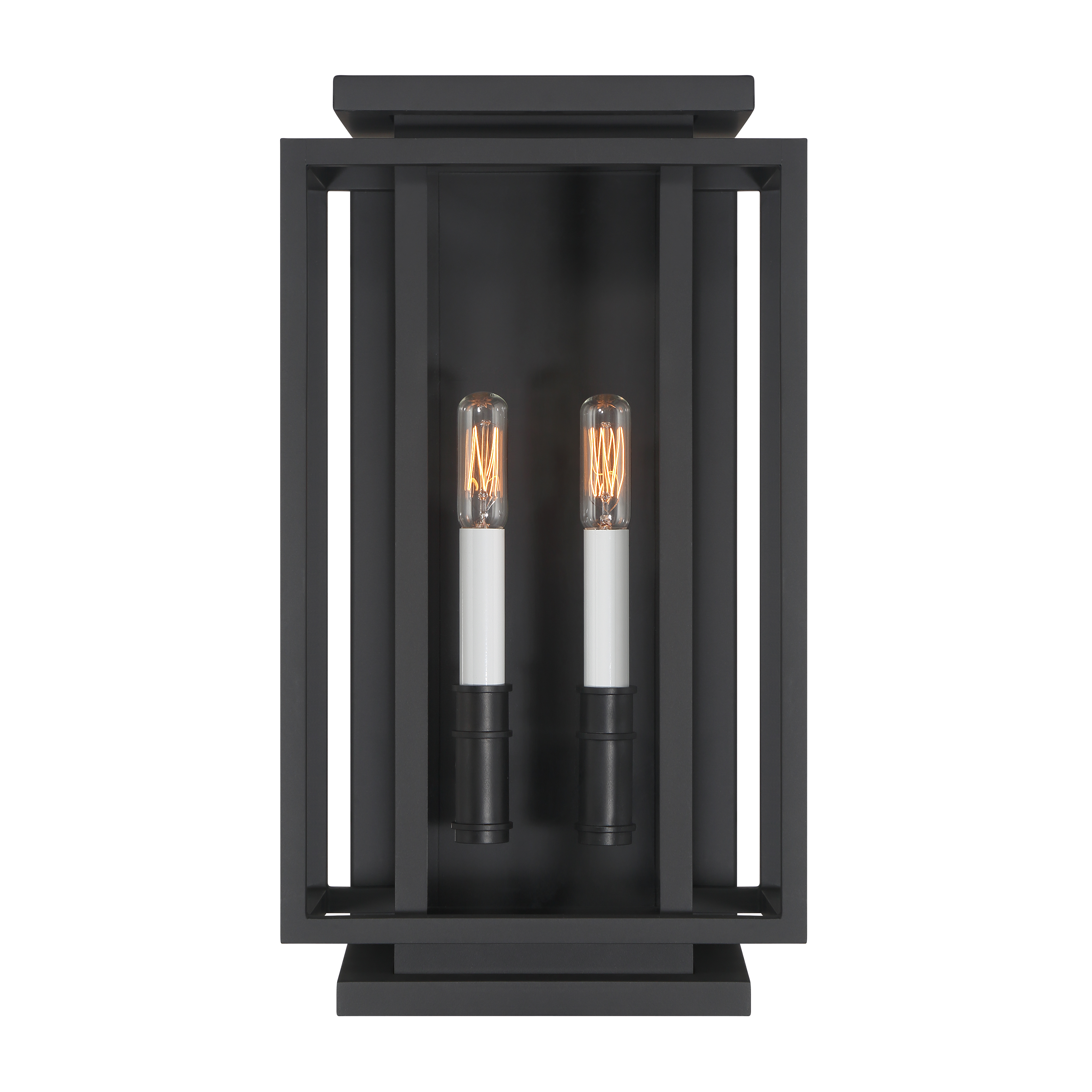 2-Light Outdoor Wall Sconce - Dark Matte Black and White with Clear glass - alternate view