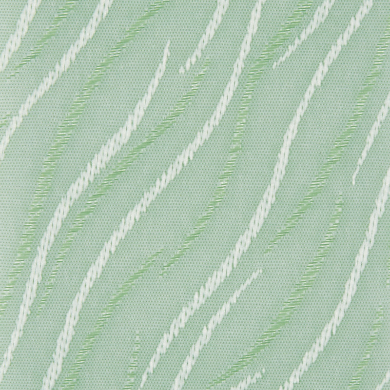Woven mint-green fabric filling the frame, embroidered with diagonal white and pale-green wavy stripes; stitches create subtle raised texture, shown in a well-lit close-up macro view.