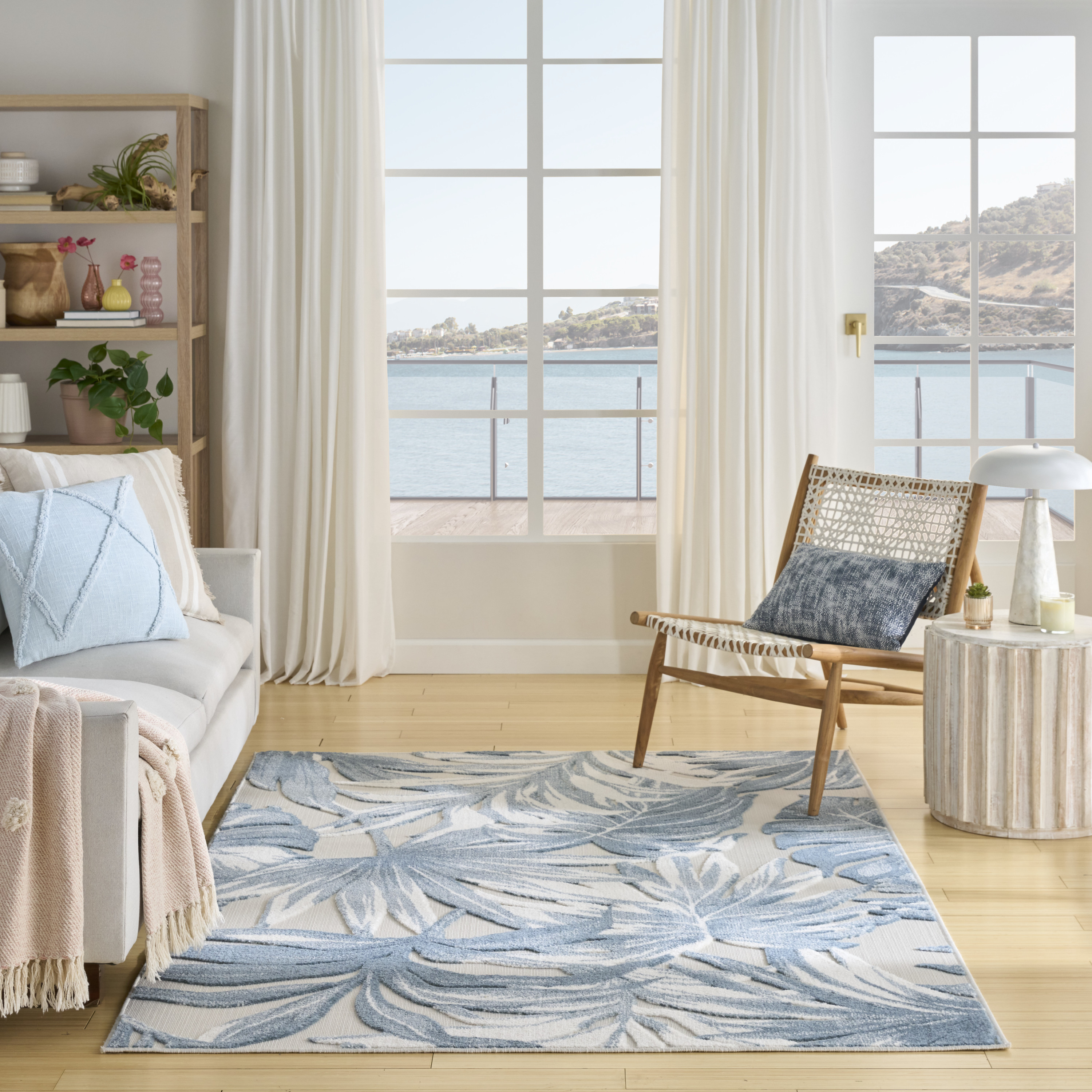 Nourison Aloha 5'3" x 7'5" Ivory Blue Modern Rug