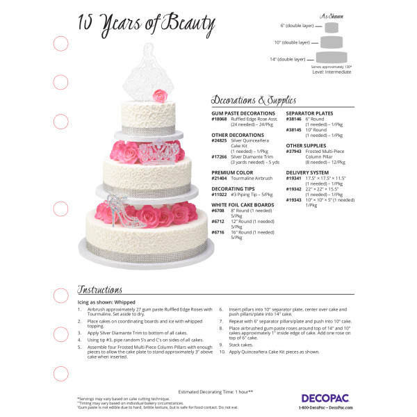 15 Years of Beauty Cake Decorating Instruction Card