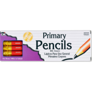 Primary Pencils with Eraser, Red Barrel, Pack of 12