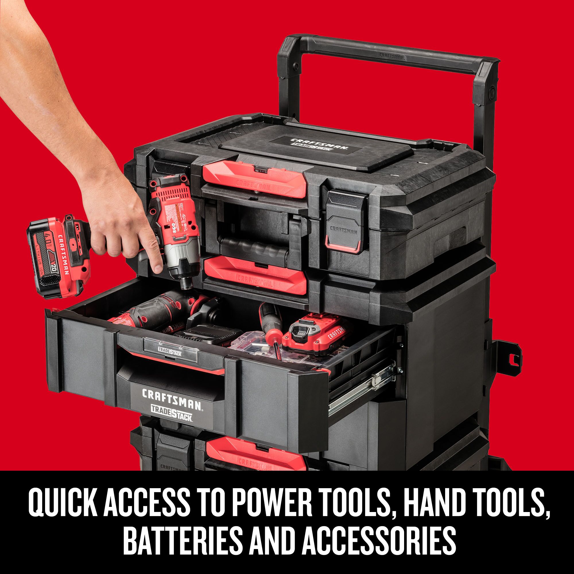 Quick Access to power tools, hand tools, batteries and accessories