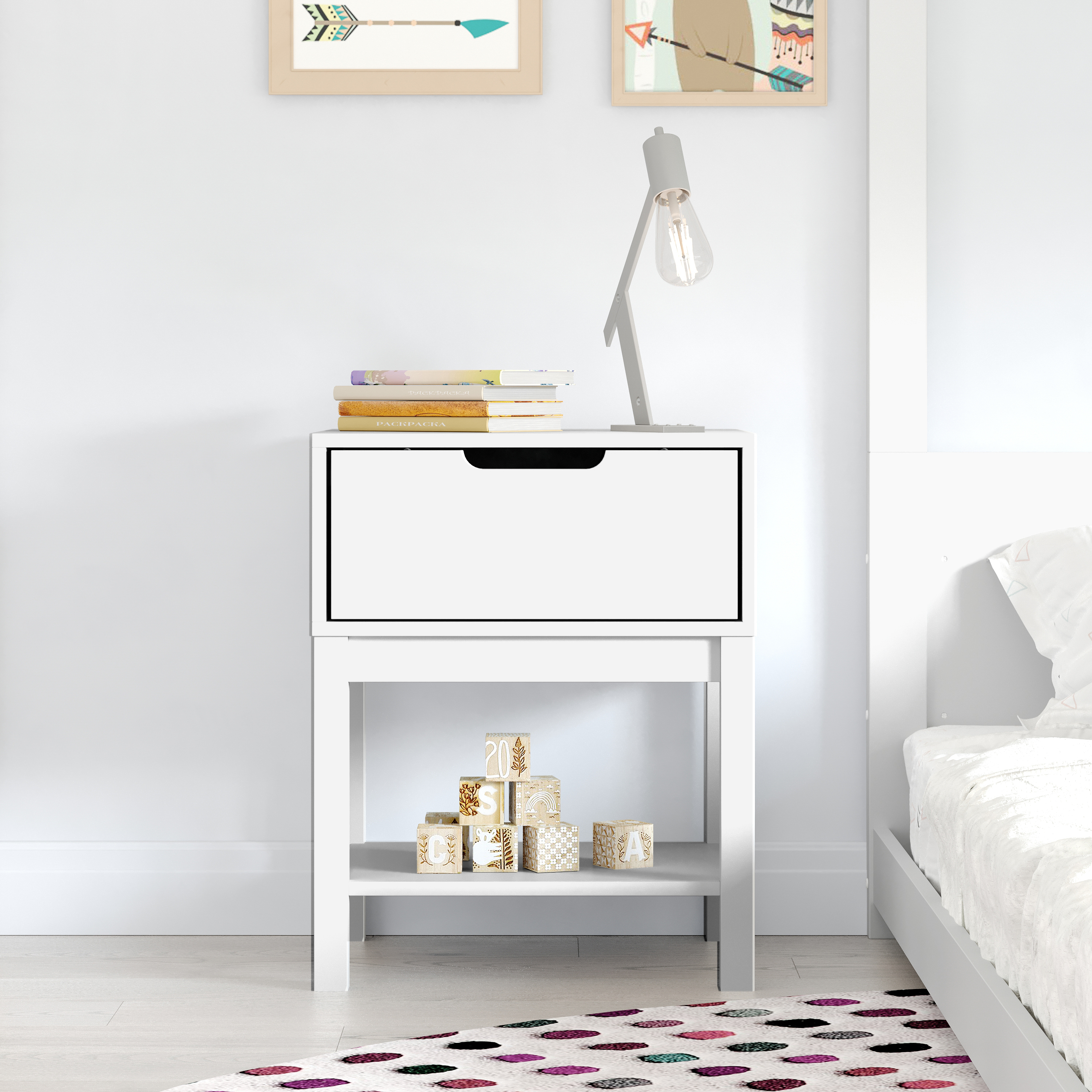 Samuel Kids Single-Drawer Night Stand with Gray Solid Wood Frame, Side Table ... - Picture 12 of 21