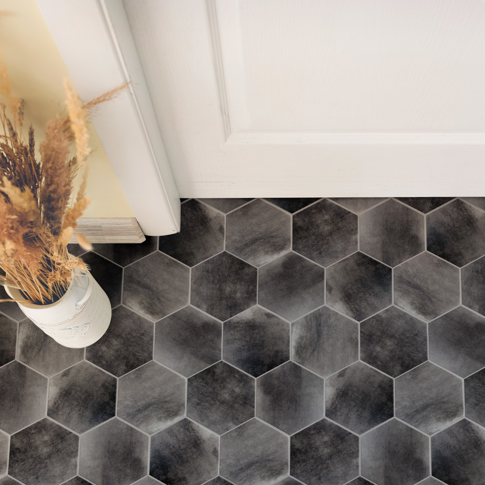 Industrial Hex Black 8-1/2 in. x 9-7/8 in. Porcelain Floor and Wall Tile