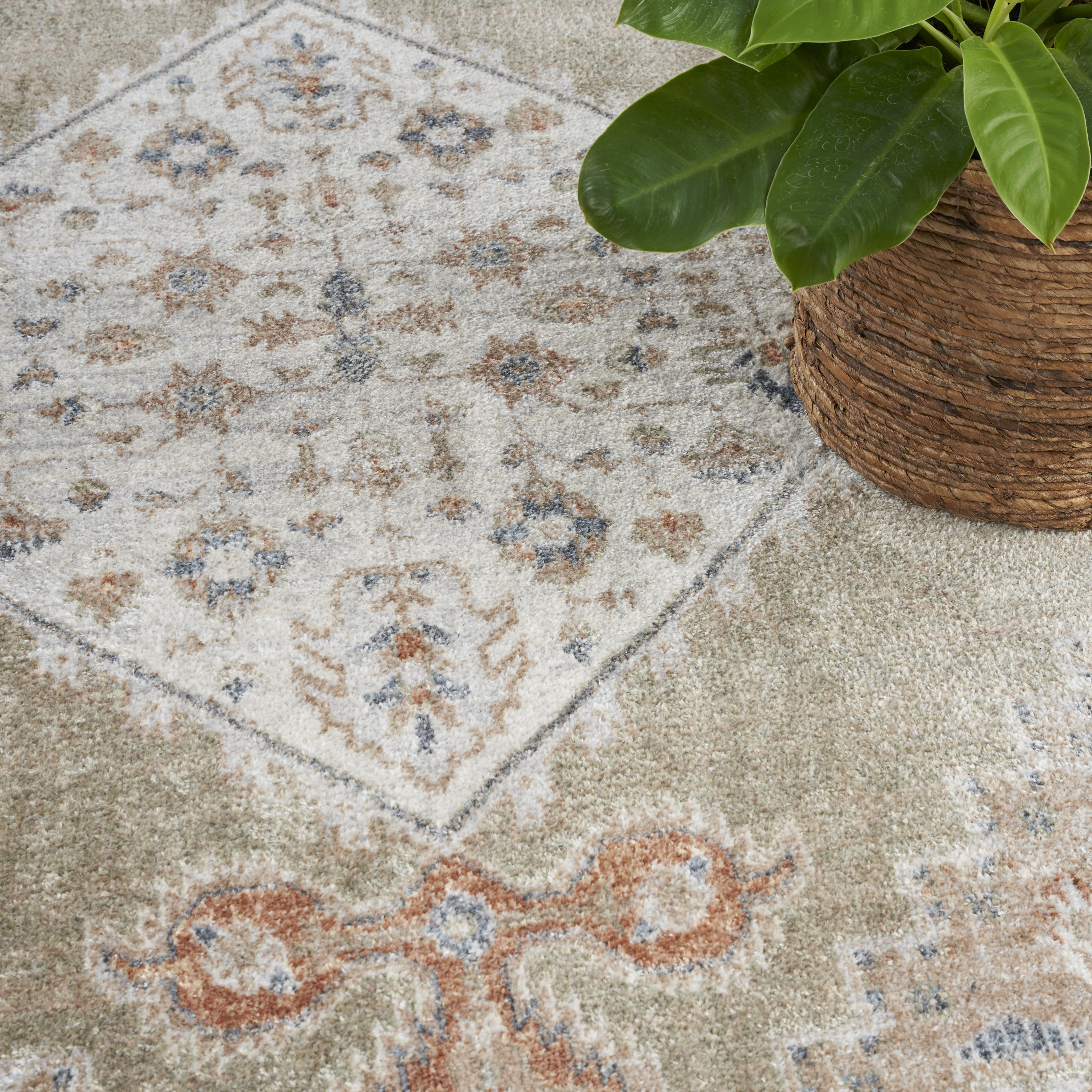 Nourison Astra Machine Washable 4' x 6' Sage Multi Vintage Indoor Rug
