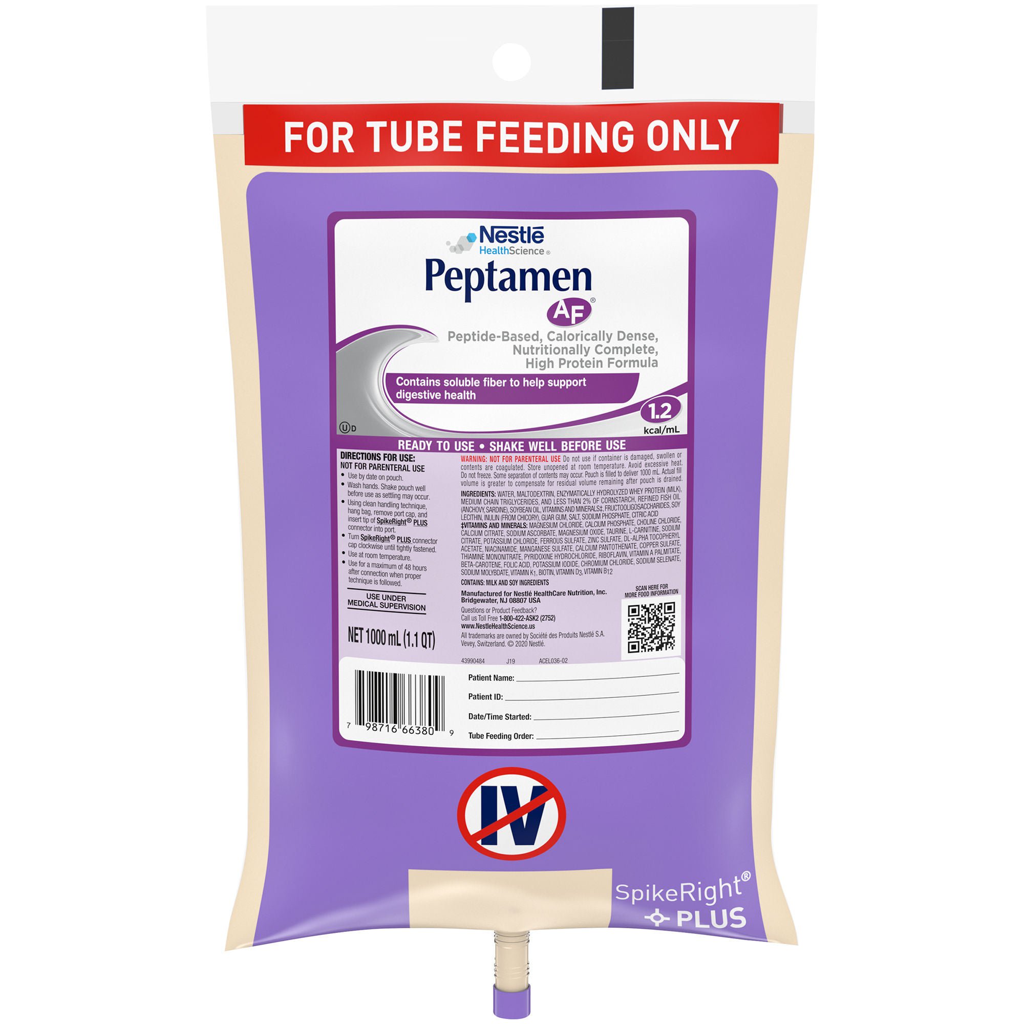 Peptamen AF® Tube Feeding Formula, 1000 mL Ready to Hang Prefilled Container