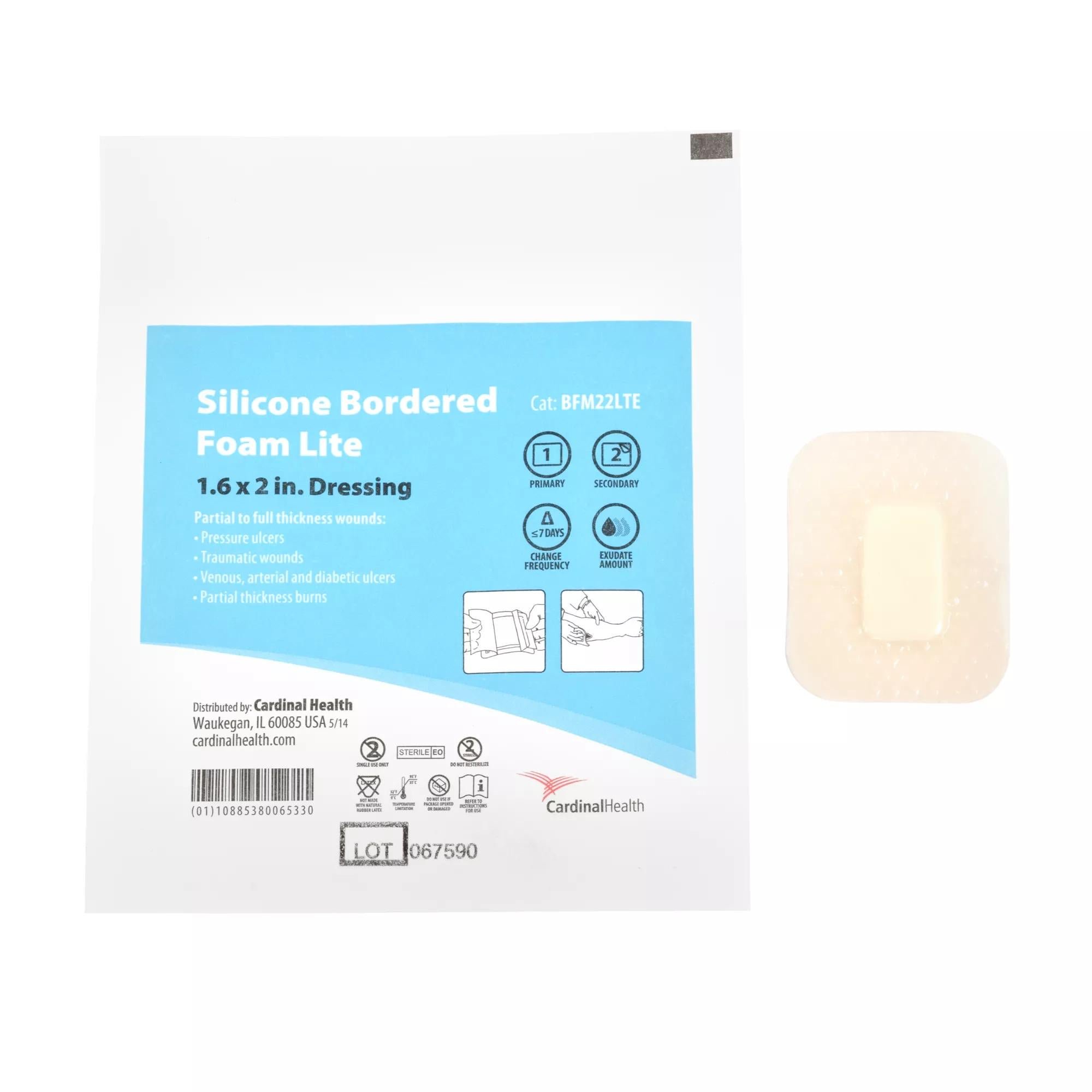 Cardinal DRESSING, SIL BORDER LITE FM ADH STR 1.6"X2" (10/BX 5BX/CS)