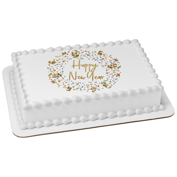 Happy New Year Confetti PhotoCake® Edible Image®