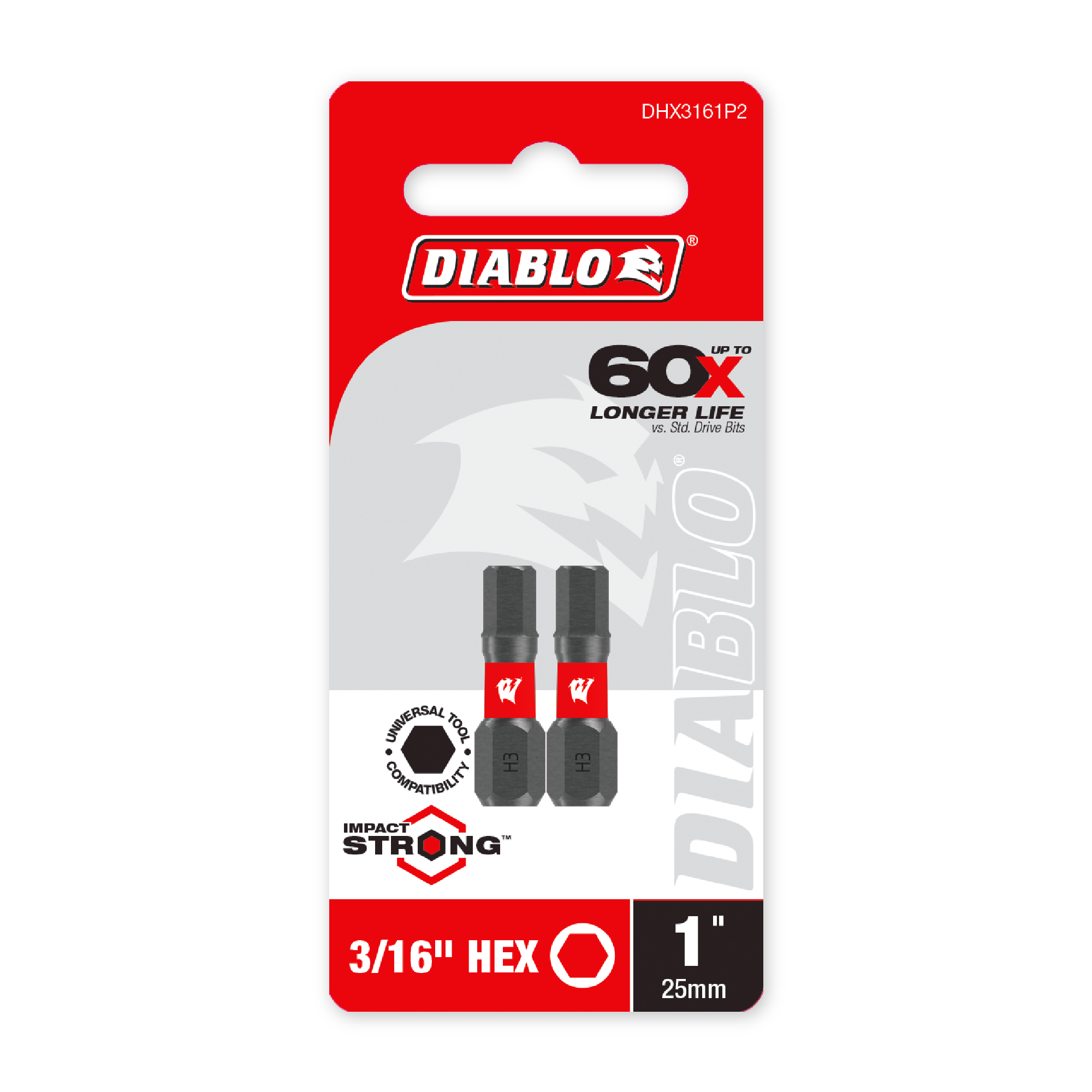 Diablo 3/16 in. x 1 in. Hex Drive Bit in its retail packaging, ready for the job box or tool bag
