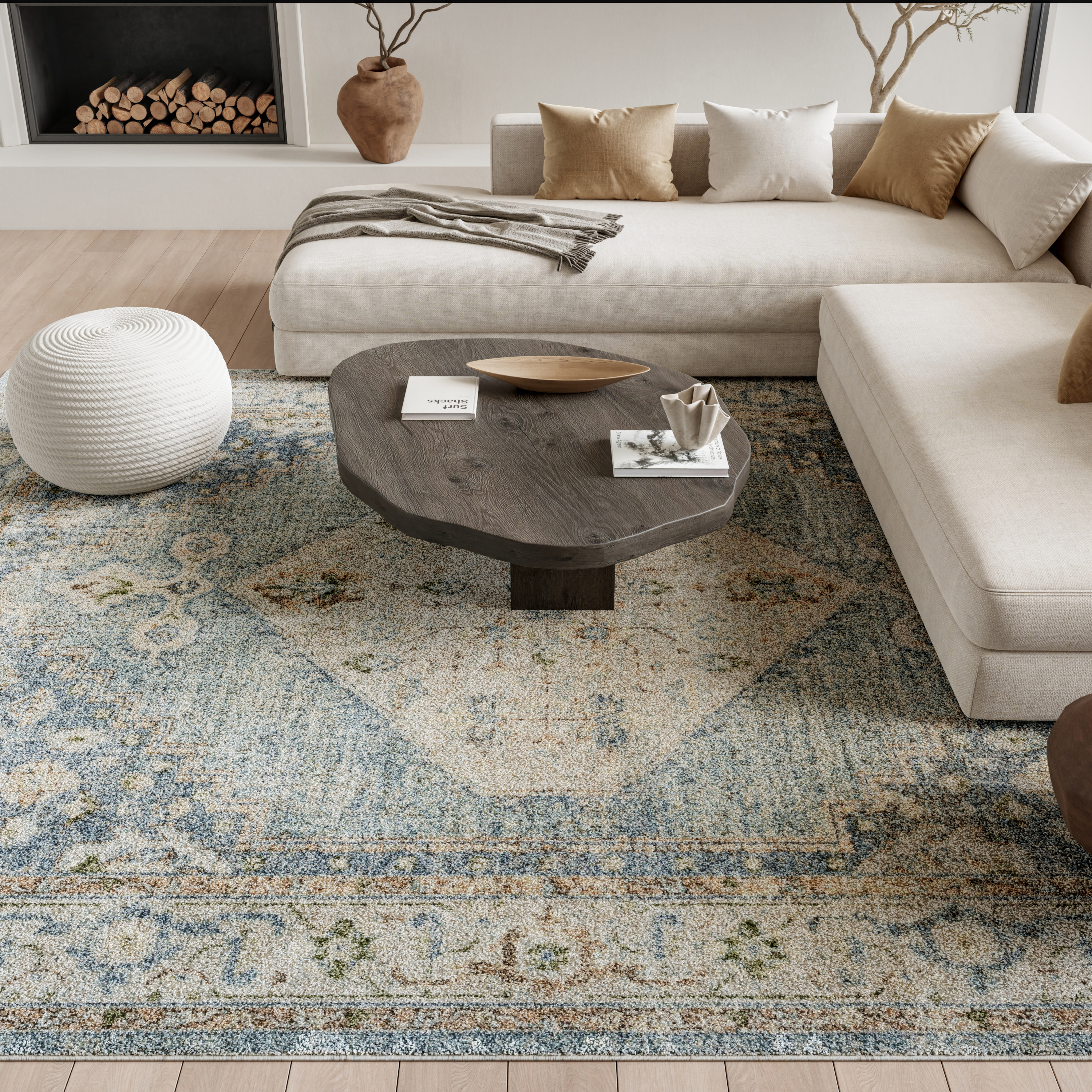 Nourison Astra Machine Washable 6' x 9' Silver Blue Vintage Indoor Rug