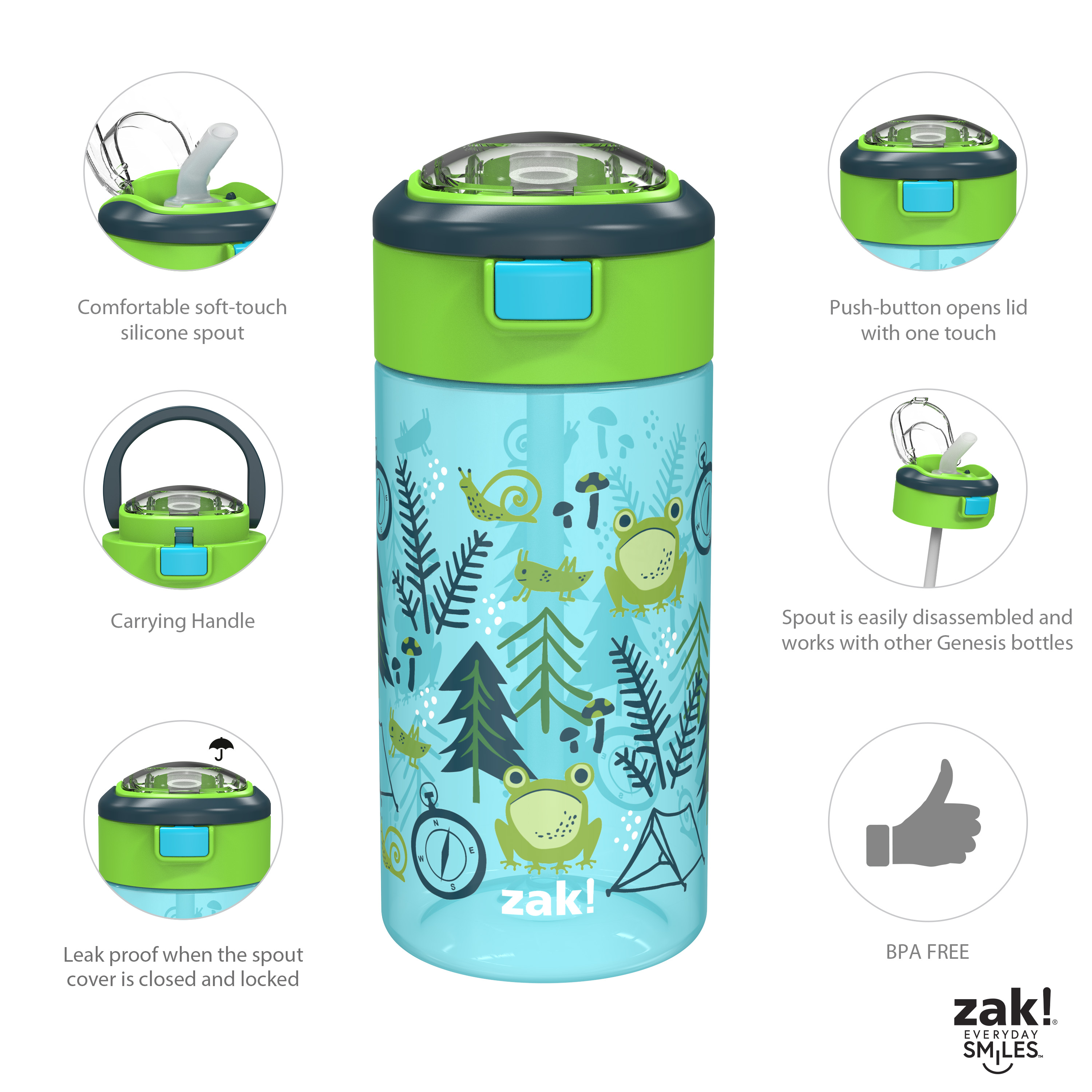 Flex 18 ounce Reusable Plastic Water Bottle with Push-button lid, Camping, 2-piece set slideshow image 12