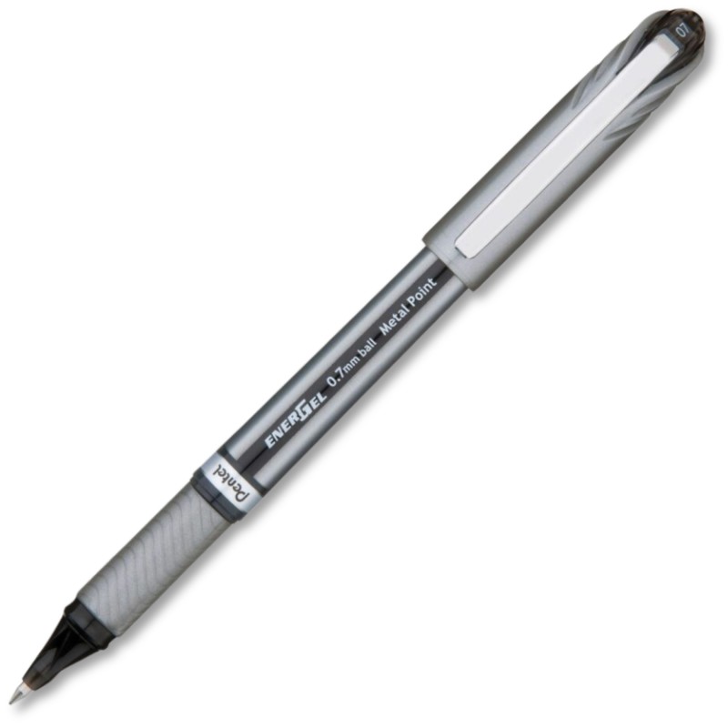 EnerGel NV Liquid Gel Pen, (0.7mm) Metal Tip, Medium Line Capped, Black Ink, 1DZ