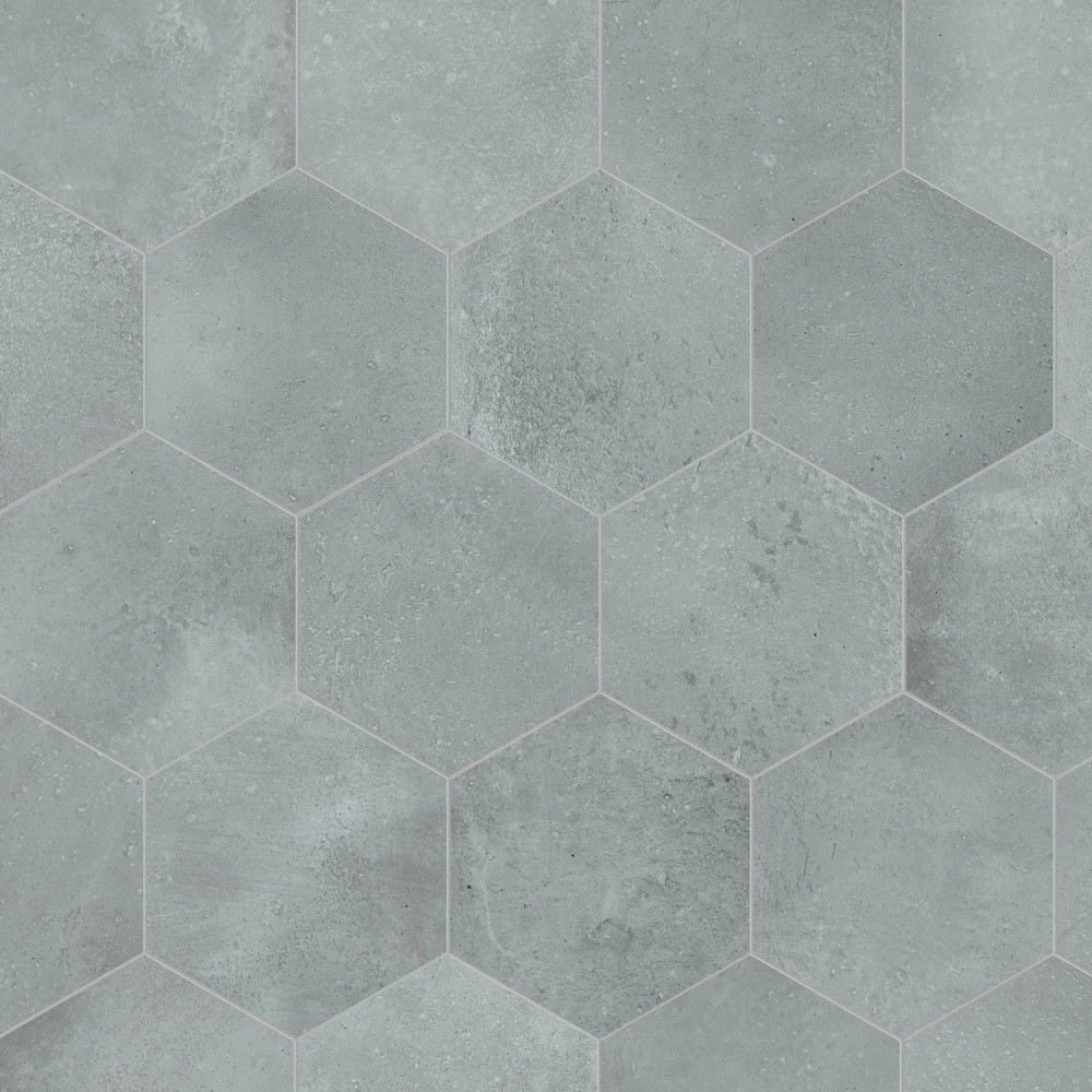 Aspdin Hex Grey 8.63x9.88 Hexagon Porcelain Floor and Wall Digital Pattern