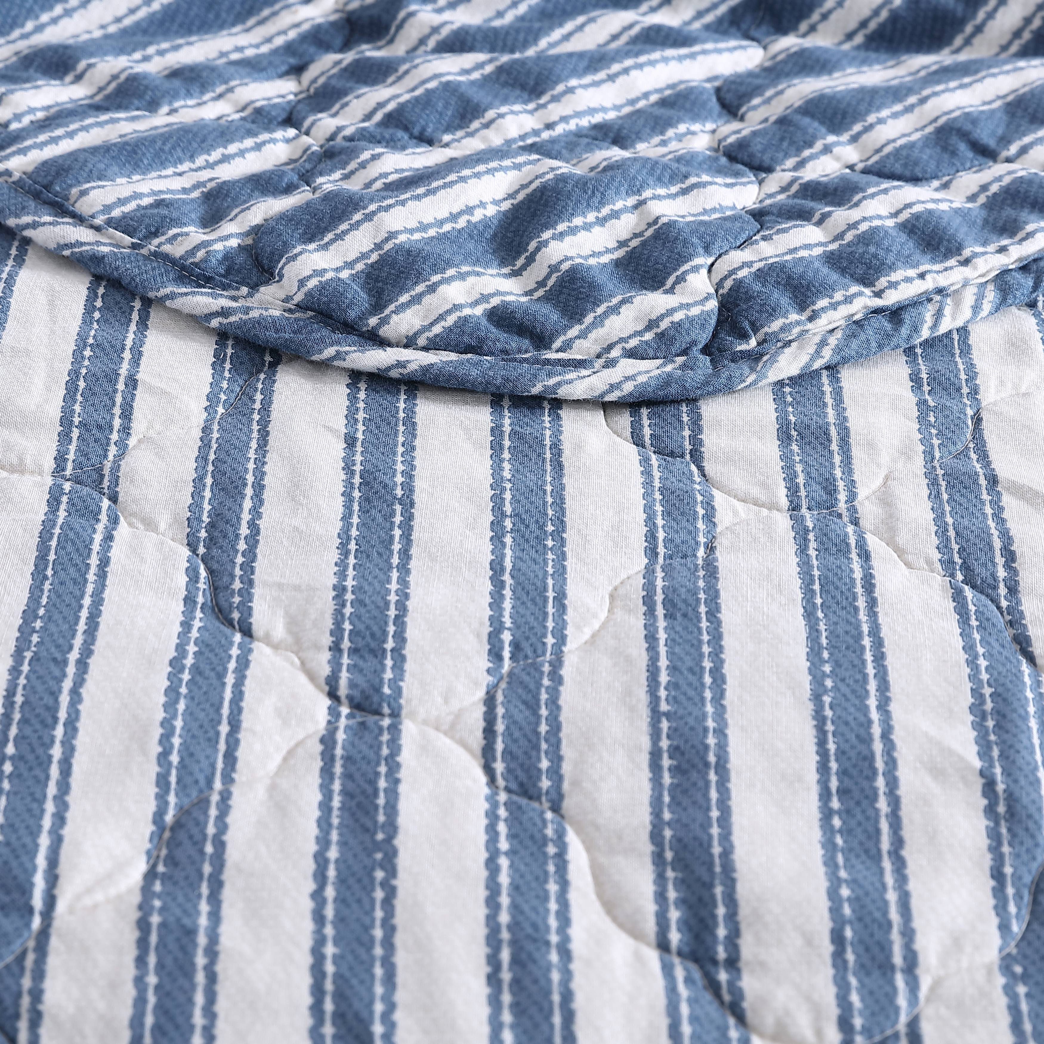 Stone Cottage Willow Way Ticking Stripe Cotton Blue 3 Piece Quilt Set-Full/Queen - Picture 13 of 17