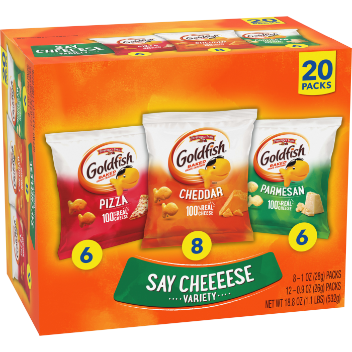 Goldfish® Goldfish Crackers Say Cheeeese Variety, 20 count box, 18.8 oz, bag - Left Angle Image