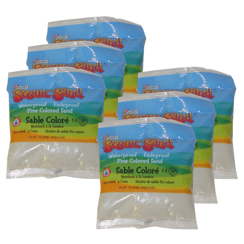 Scenic Sand™ Craft Colored Sand, White, 1 lb (454 g) Bag, Pack of 6
