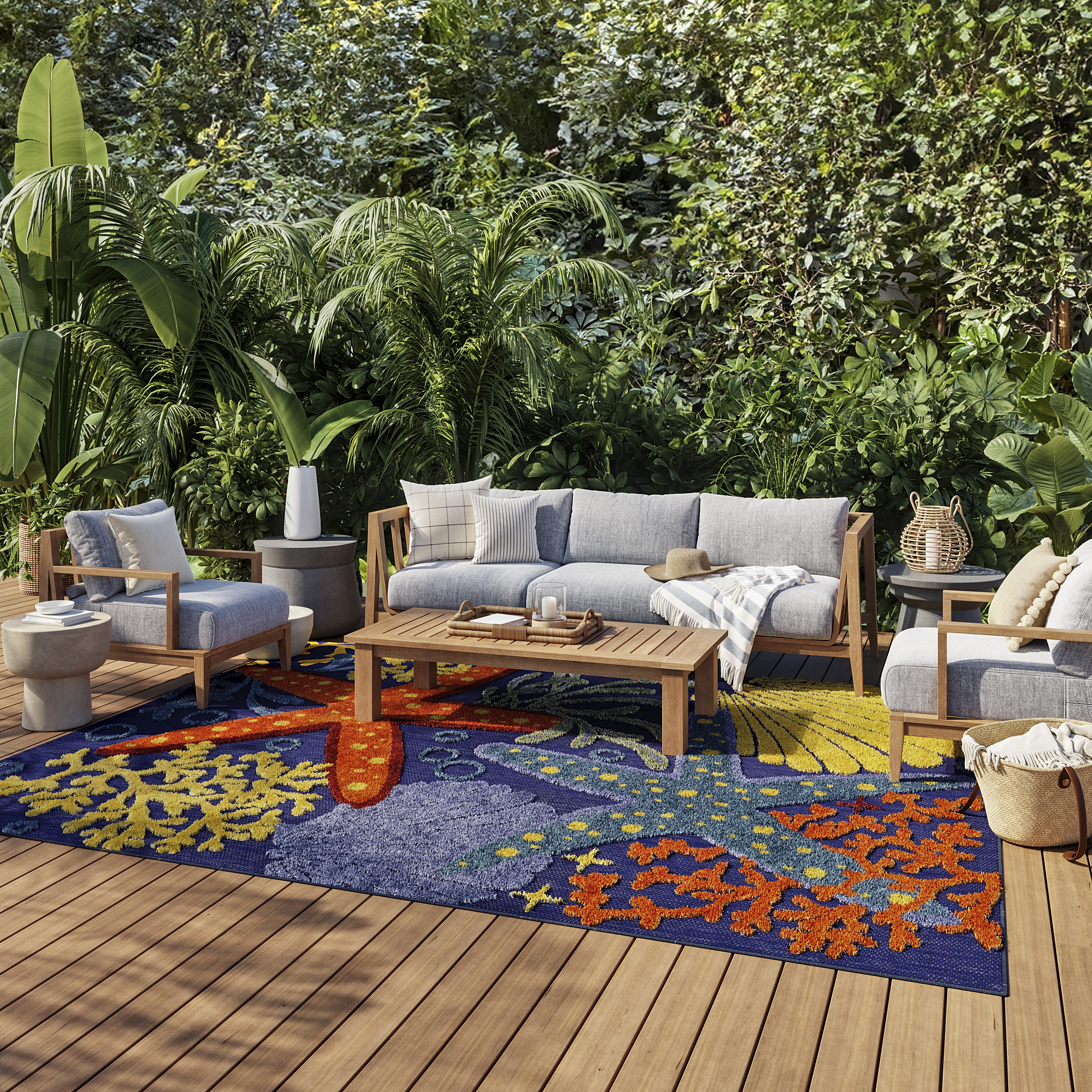 Nourison Aloha 7'10" x 10'6" Navy Multicolor Outdoor Rug