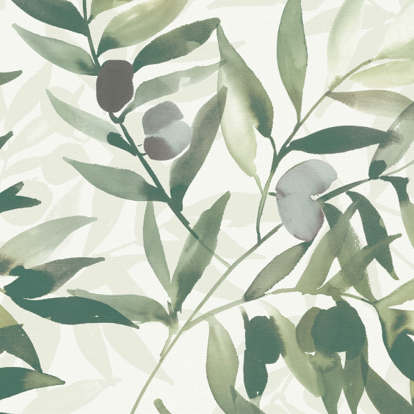 Eucalyptus branches arch across the frame, bearing rounded seed pods and elongated leaves painted in loose watercolor strokes, set against a pale, textured paper-like background of soft green tones.