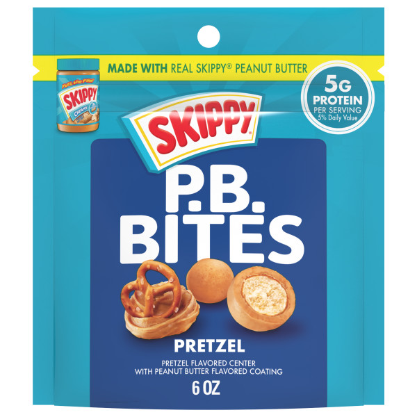 SKIPPY(r) P.B. Bites Pretzel, 6 oz  Pouch . A1N1 - Front No Plunge In Package (Low Res)