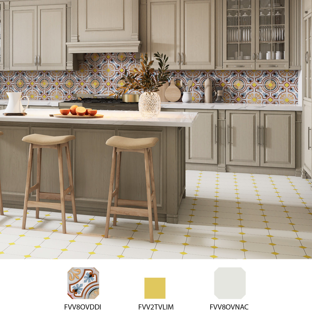 Vaudeville Octagon Deco Diglas with Taco Lima 7-7/8 in. x 7-7/8 in. Porcelain Floor and Wall Tile