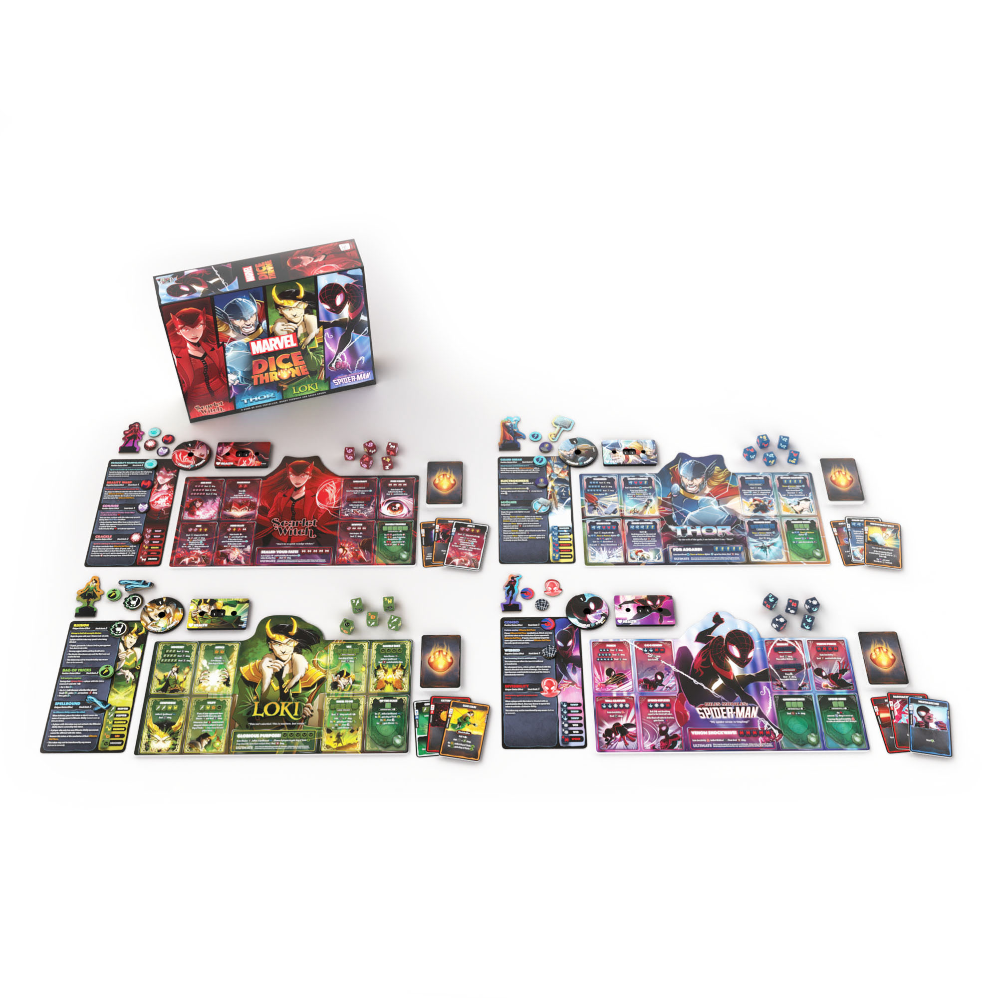 USAopoly Marvel Dice Throne 4-Hero Box (Scarlet Witch, Thor, Loki, Spider-Man) image number null