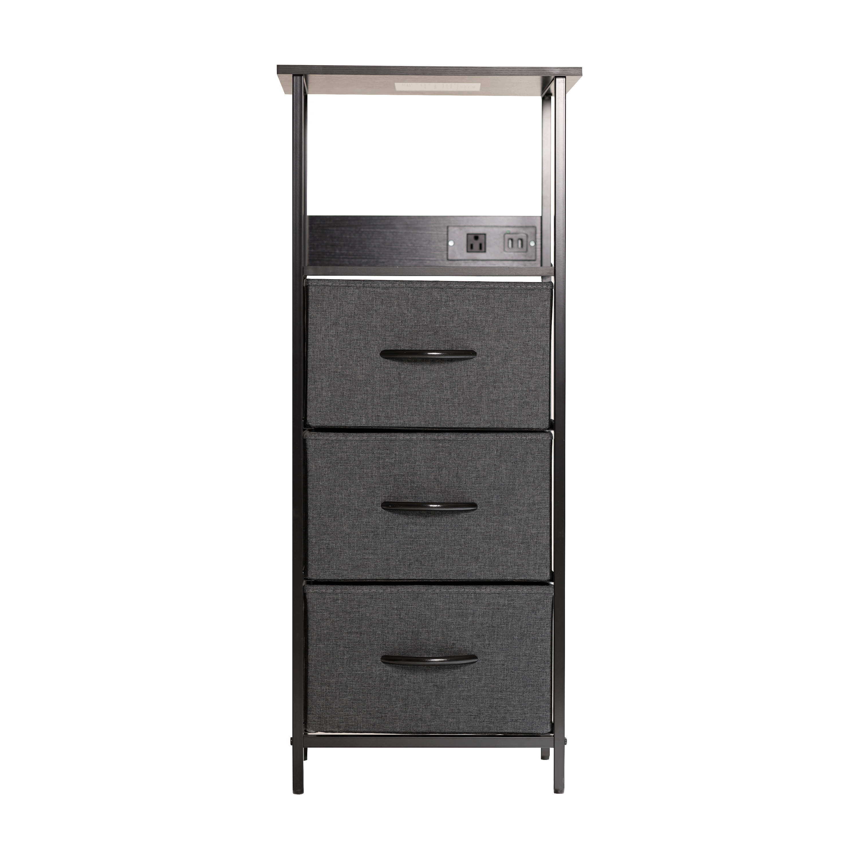 Sodano 3 Drawer Nightstand with Charging Station, 2 USB Ports, 1 Outlet, Blac... - Picture 10 of 25