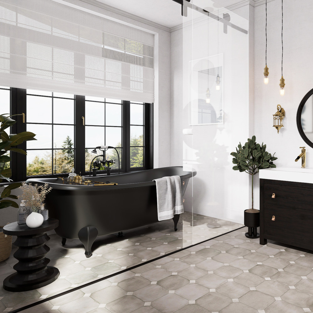 Laverton Octagon Grafito with Taco Gris 7-7/8 in. x 7-7/8 in. Porcelain Floor and Wall Tile