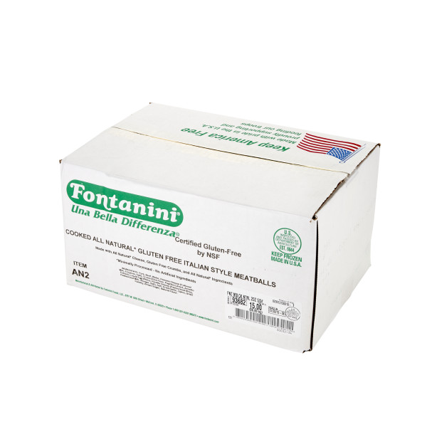 FONTANINI(r) Meatball, All Natural, Gluten Free, Cooked, 2 oz, 5/3 lb . C1RA - Front Right Closed Case (Hi Res)