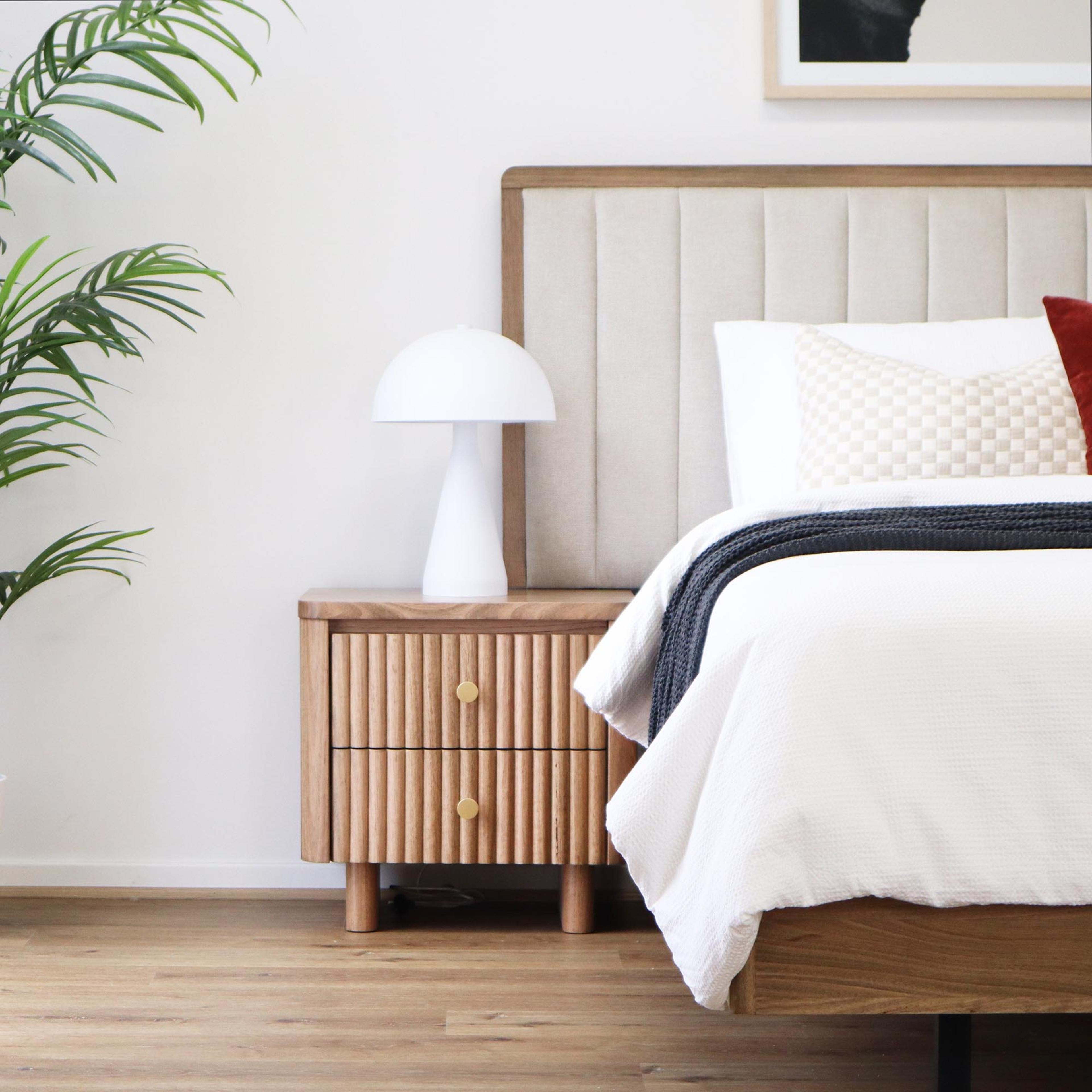 Lifestyle image of the  Clifton Bedside Table (2 Drawer), Smoked Oak from Forty Winks