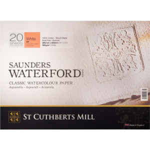 Saunders Waterford Watercolor Block, Hot Pressed, White, 140lb/300gsm, 20 Sheet, 14x10 inch, 1 Count