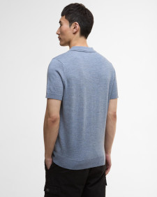 Maverick Mouline Knitted Polo Shirt Cool Blue